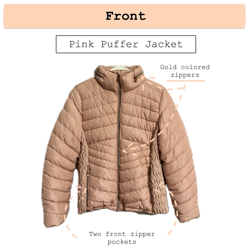 Women's Blush Puffer Jacket with Gold Accents